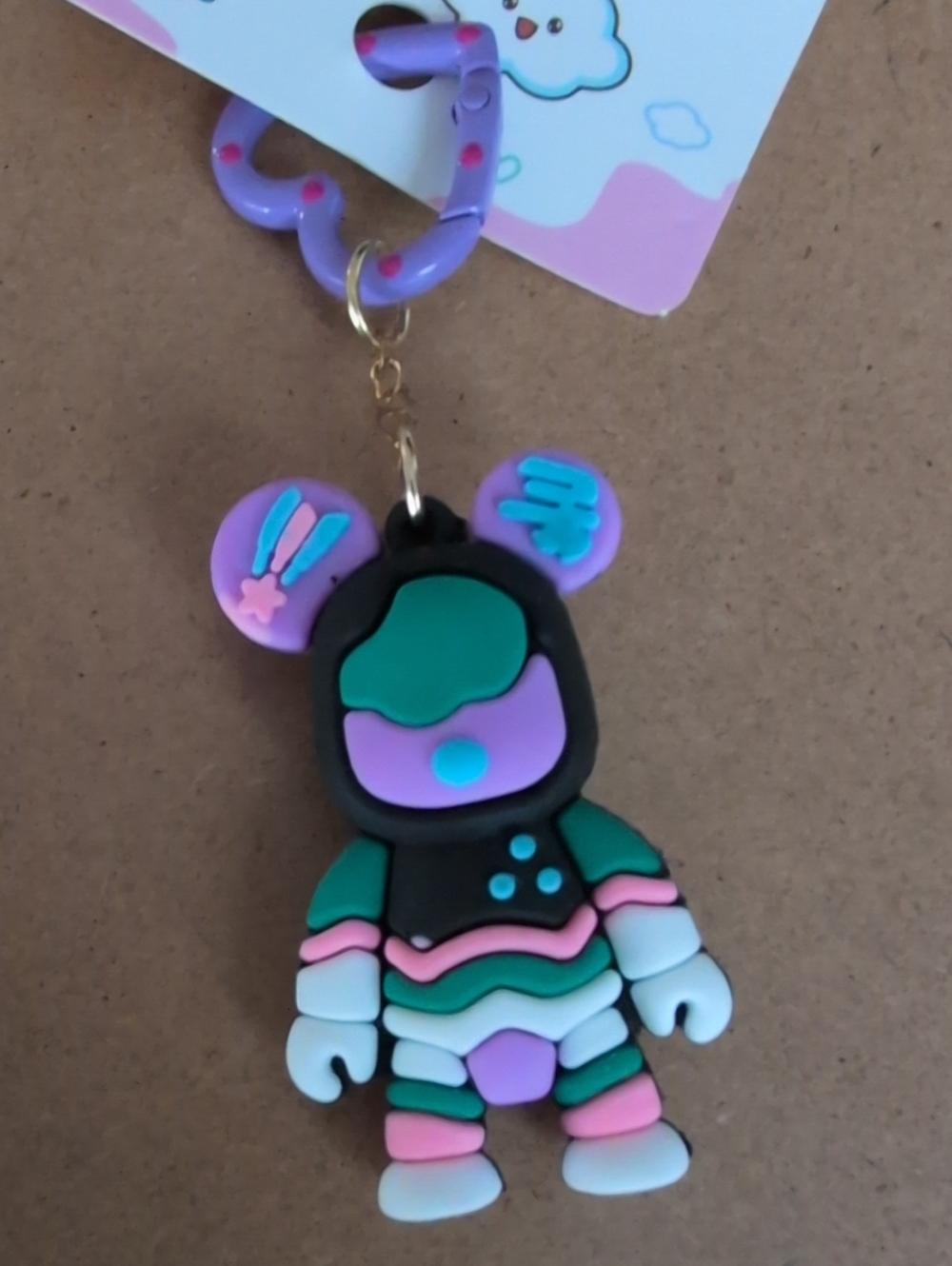 Cute Purple & Teal Astronaut Bear Keychain Plush-Style Accessory